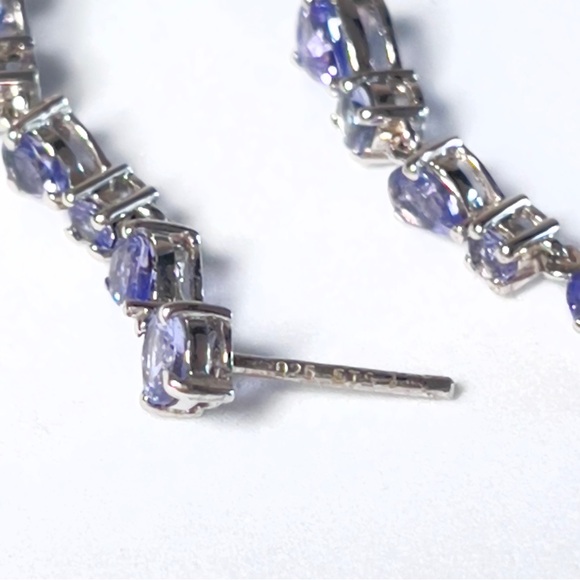 925 Silver Round and Pear Shaped December Birthstone Tanzanite Dangle Earrings - Picture 13 of 17